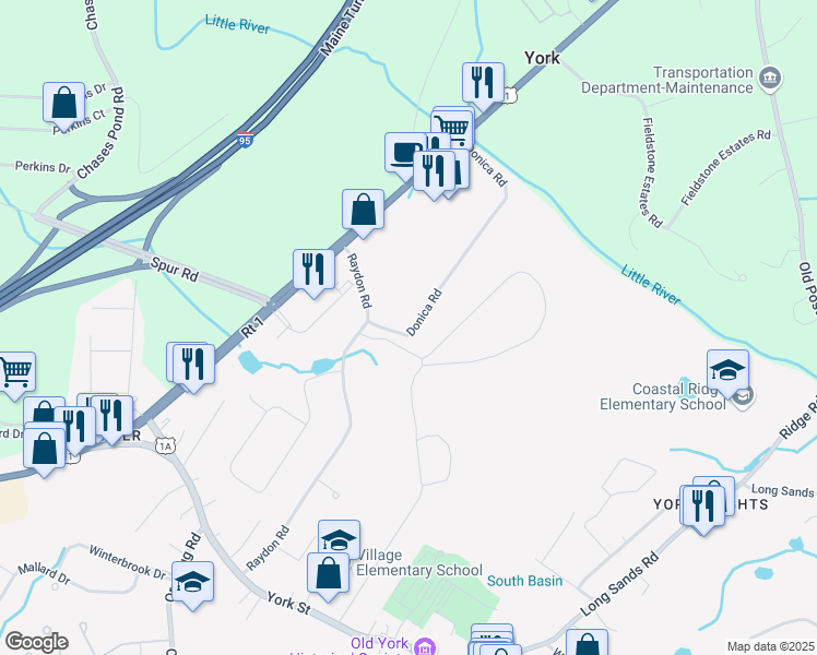 map of restaurants, bars, coffee shops, grocery stores, and more near 23 Donica Road in York