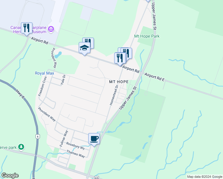 map of restaurants, bars, coffee shops, grocery stores, and more near 85 Marion Street in Hamilton