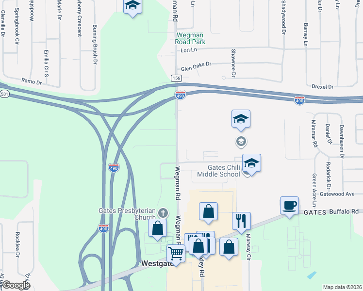 map of restaurants, bars, coffee shops, grocery stores, and more near 3 Spartan Way in Rochester