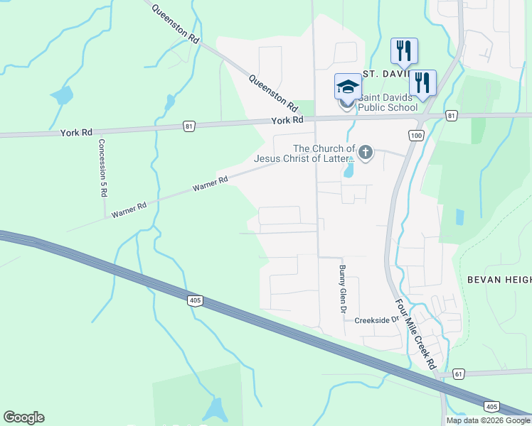 map of restaurants, bars, coffee shops, grocery stores, and more near 35 Hickory Avenue in Niagara-on-the-Lake