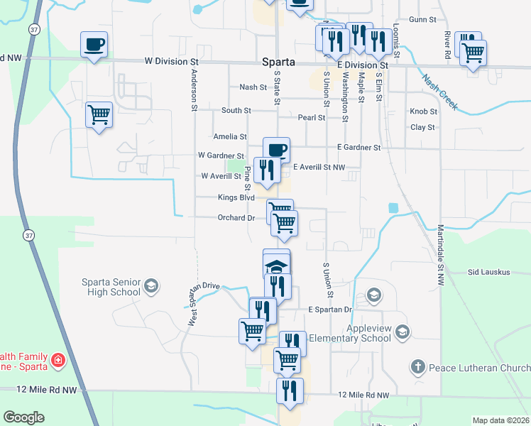map of restaurants, bars, coffee shops, grocery stores, and more near 68 Orchard Drive in Sparta