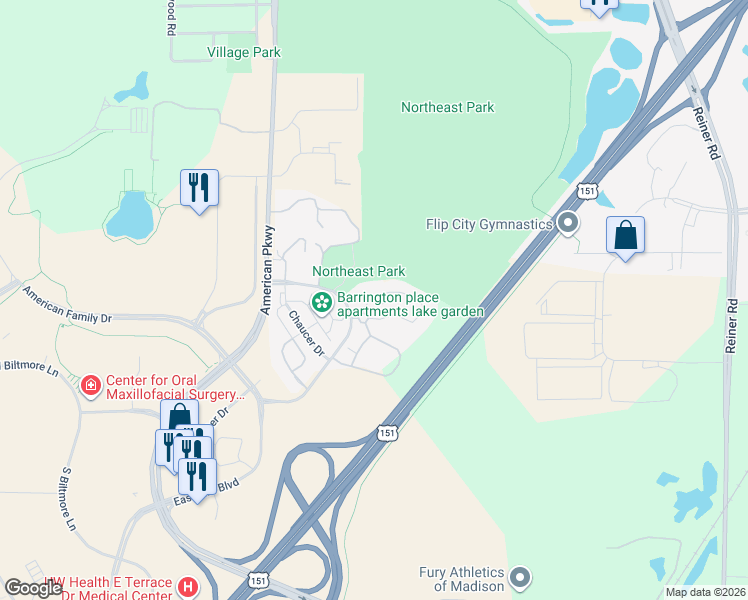 map of restaurants, bars, coffee shops, grocery stores, and more near 5280 Tancho Drive in Madison