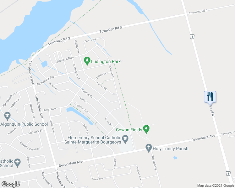 map of restaurants, bars, coffee shops, grocery stores, and more near 1124 Alberni Road in Woodstock