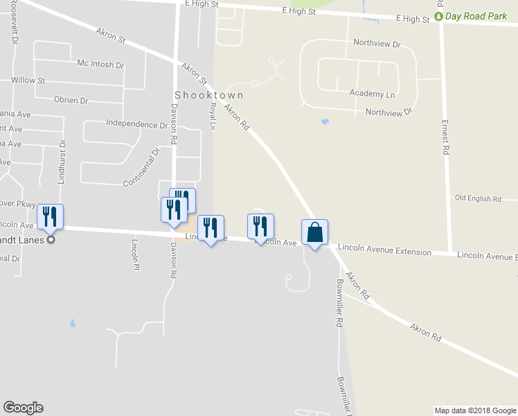 map of restaurants, bars, coffee shops, grocery stores, and more near 5535 Victoria Lane in Lockport