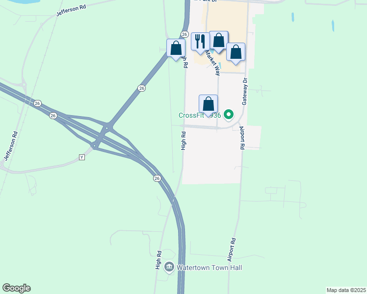 map of restaurants, bars, coffee shops, grocery stores, and more near State Highway 26 Business in Watertown