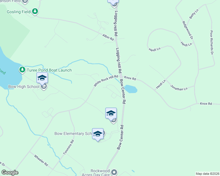 map of restaurants, bars, coffee shops, grocery stores, and more near White Rock Hill Road in Bow