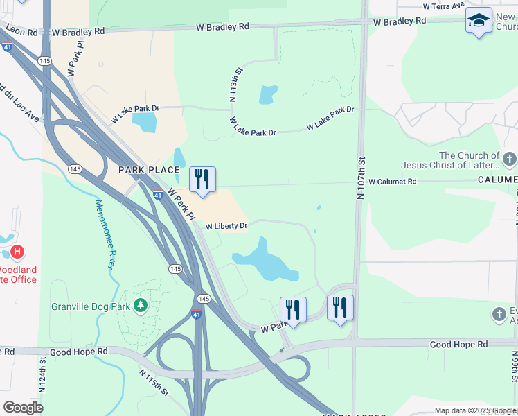 map of restaurants, bars, coffee shops, grocery stores, and more near 11050 West Liberty Drive in Milwaukee