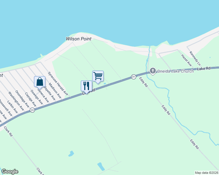 map of restaurants, bars, coffee shops, grocery stores, and more near 2400 New York 31 in Whitelaw