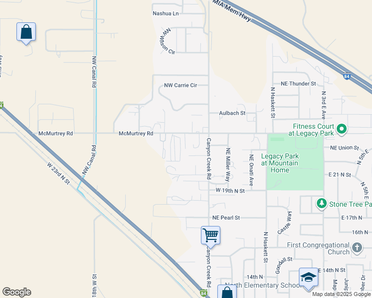 map of restaurants, bars, coffee shops, grocery stores, and more near 22 Northwest Pleasant Acres in Mountain Home