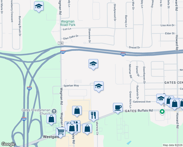 map of restaurants, bars, coffee shops, grocery stores, and more near 1 Spartan Way in Rochester