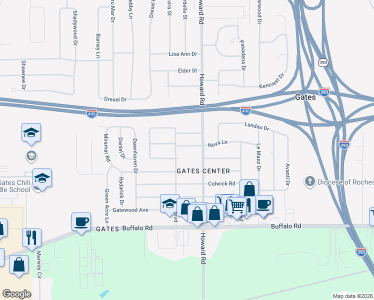 map of restaurants, bars, coffee shops, grocery stores, and more near 159 Northmore Avenue in Rochester