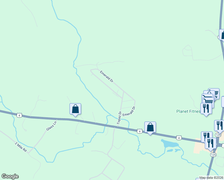 map of restaurants, bars, coffee shops, grocery stores, and more near 64 Emerald Drive in Barrington