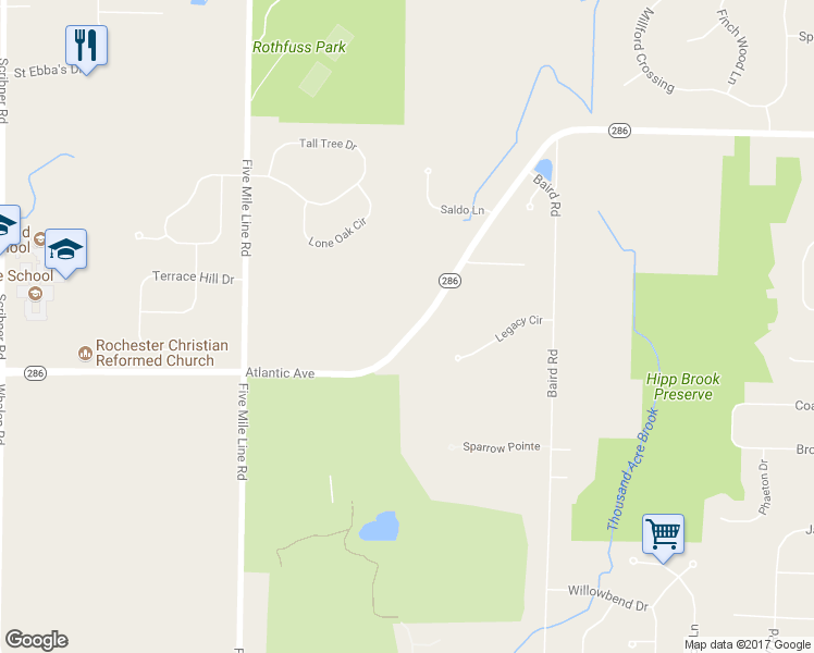 map of restaurants, bars, coffee shops, grocery stores, and more near 2892 Atlantic Avenue in Penfield