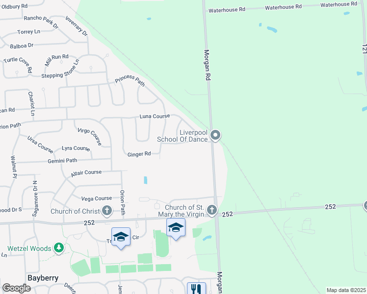 map of restaurants, bars, coffee shops, grocery stores, and more near 7960 Caraway Dr in Liverpool