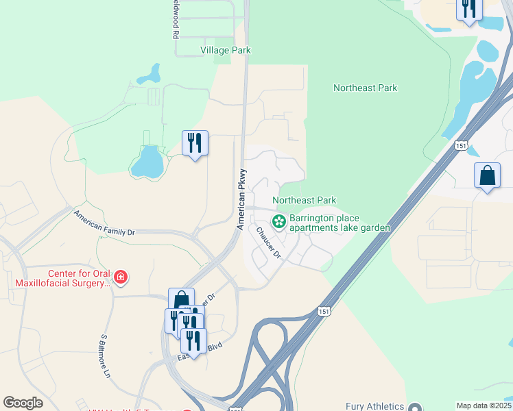 map of restaurants, bars, coffee shops, grocery stores, and more near 5595 Tancho Drive in Madison