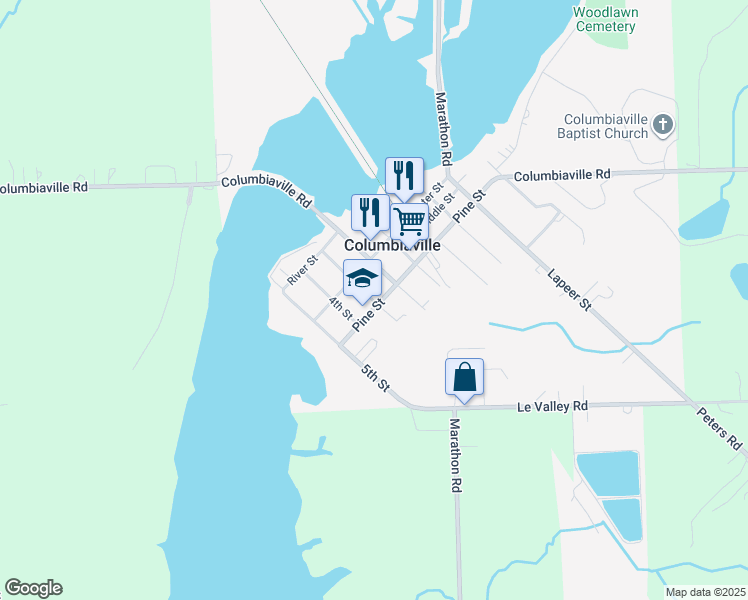 map of restaurants, bars, coffee shops, grocery stores, and more near 4477 3rd St in Columbiaville