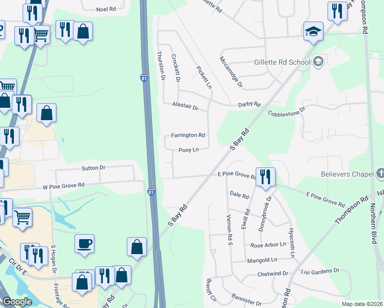 map of restaurants, bars, coffee shops, grocery stores, and more near 5968 Pony Lane in Cicero