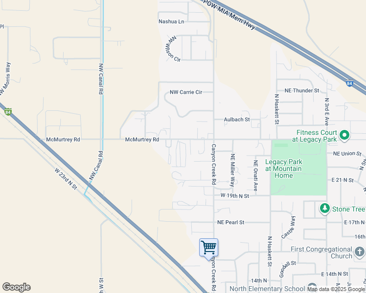 map of restaurants, bars, coffee shops, grocery stores, and more near 22 Northwest Pleasant Acres in Mountain Home