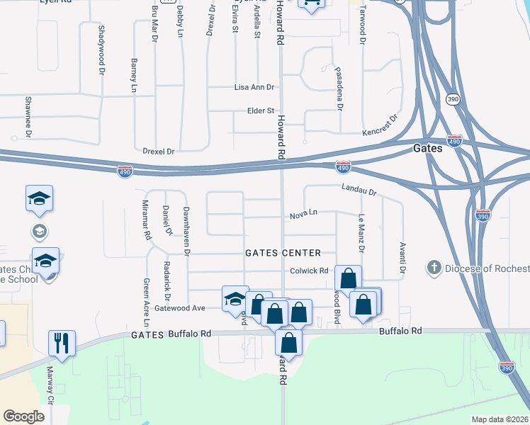 map of restaurants, bars, coffee shops, grocery stores, and more near 159 Northmore Avenue in Rochester