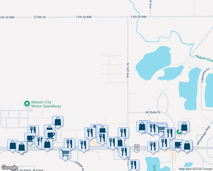 map of restaurants, bars, coffee shops, grocery stores, and more near 2909 4th Street Northwest in Mason City