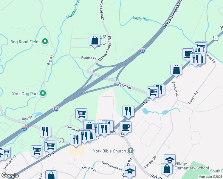 map of restaurants, bars, coffee shops, grocery stores, and more near 3 North Street in York