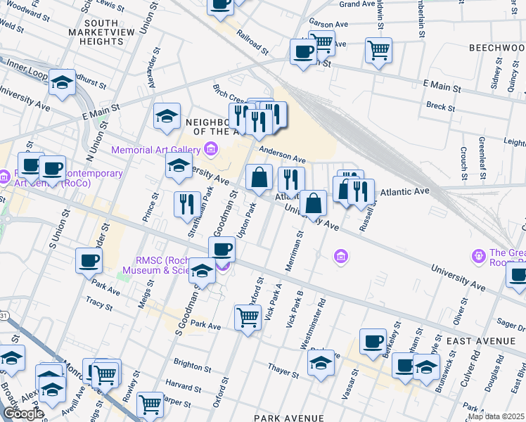 map of restaurants, bars, coffee shops, grocery stores, and more near 26 Rundel Park in Rochester
