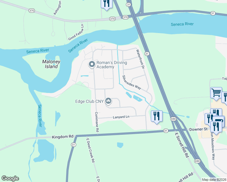 map of restaurants, bars, coffee shops, grocery stores, and more near 12 Kidd Kove in Baldwinsville