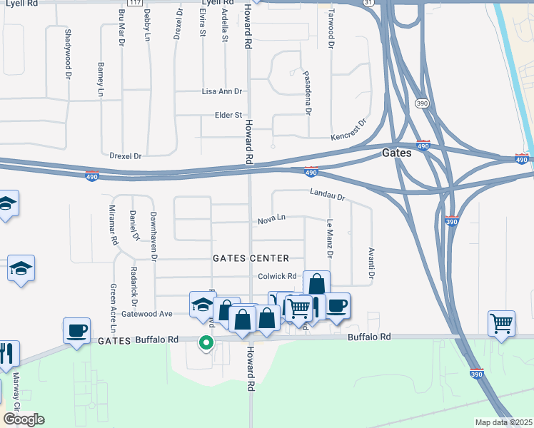 map of restaurants, bars, coffee shops, grocery stores, and more near 2 Nova Lane in Rochester