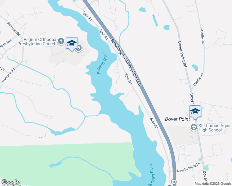 map of restaurants, bars, coffee shops, grocery stores, and more near 55 Spur Road in Dover