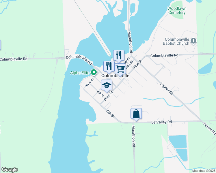 map of restaurants, bars, coffee shops, grocery stores, and more near 4477 3rd Street in Columbiaville
