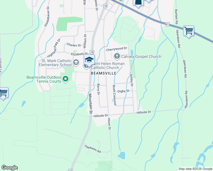 map of restaurants, bars, coffee shops, grocery stores, and more near Hixon Street in Lincoln