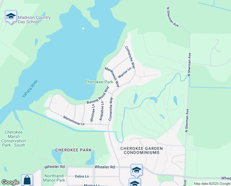 map of restaurants, bars, coffee shops, grocery stores, and more near 1305 Burning Wood Way in Madison
