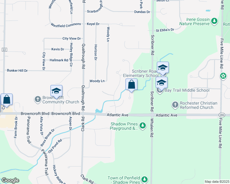 map of restaurants, bars, coffee shops, grocery stores, and more near 57 Tree Brook Drive in Rochester