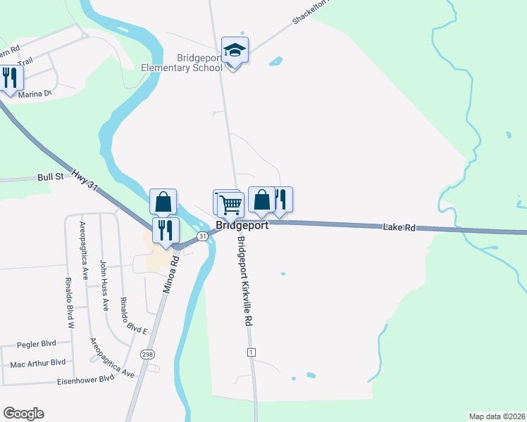 map of restaurants, bars, coffee shops, grocery stores, and more near 399 New York 31 in Bridgeport