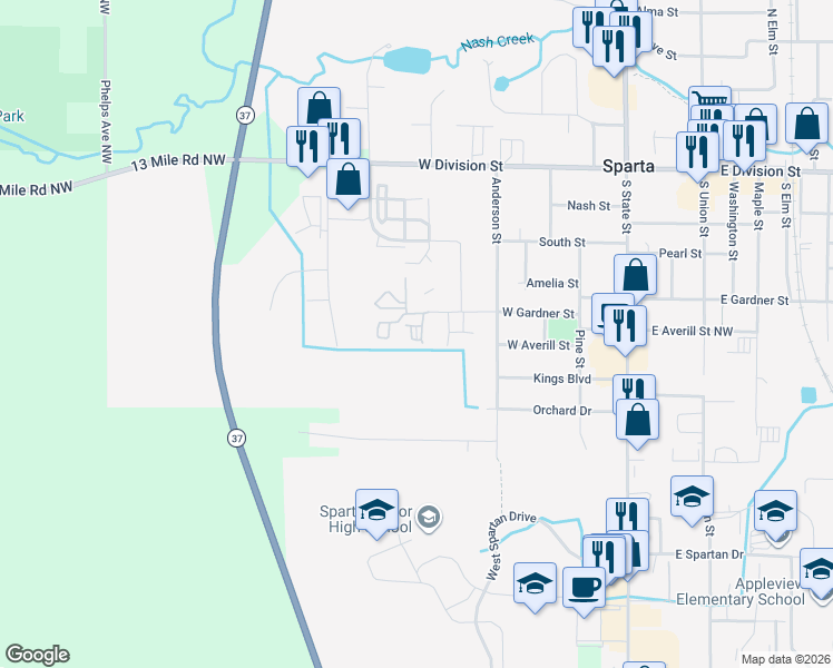 map of restaurants, bars, coffee shops, grocery stores, and more near 200 Blossom Drive in Sparta