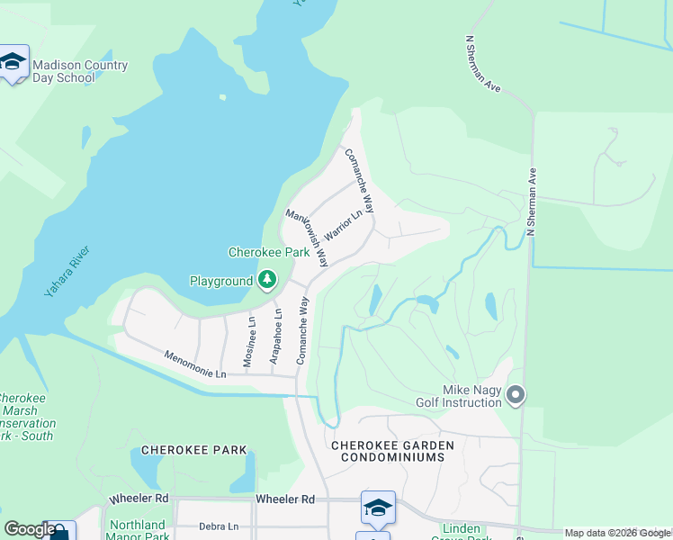 map of restaurants, bars, coffee shops, grocery stores, and more near 5505 Comanche Way in Madison