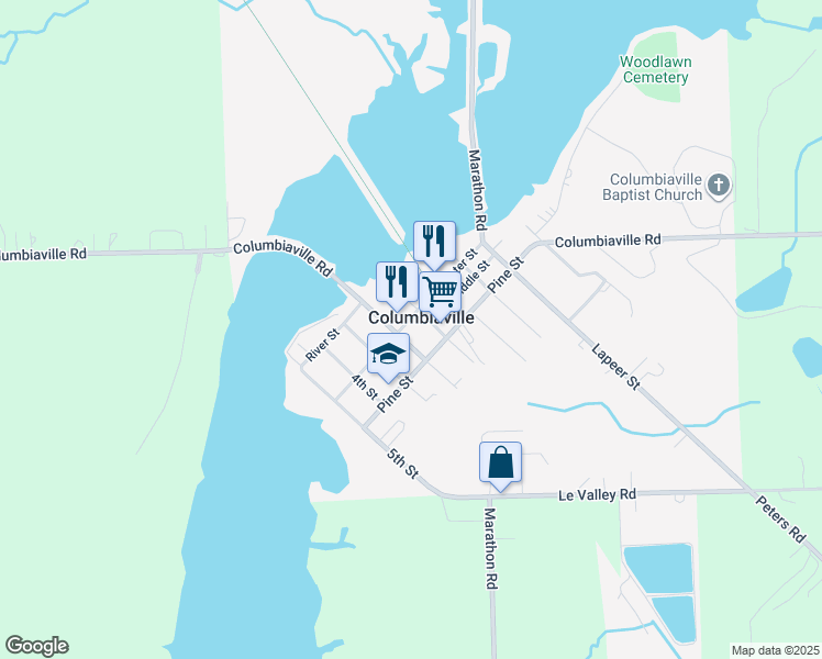 map of restaurants, bars, coffee shops, grocery stores, and more near in Columbiaville