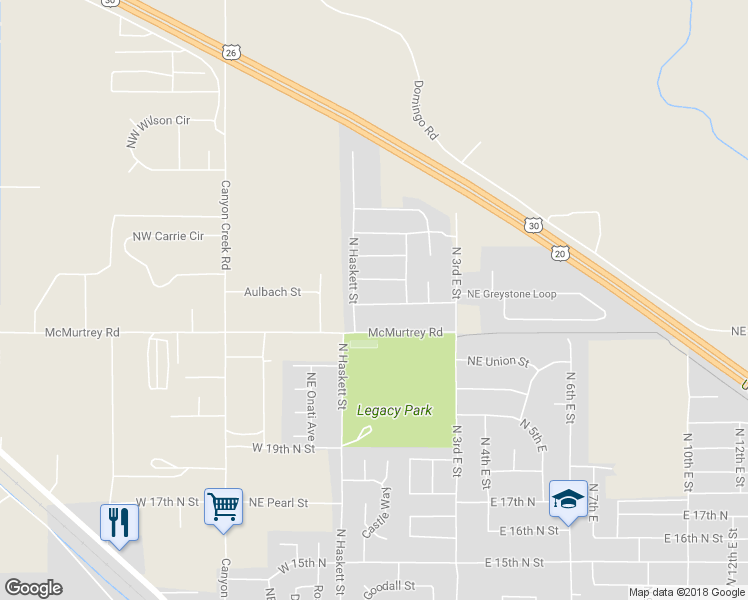 map of restaurants, bars, coffee shops, grocery stores, and more near 122 Northeast Victor Gust Drive in Mountain Home