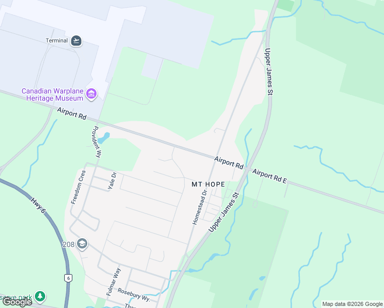 map of restaurants, bars, coffee shops, grocery stores, and more near 9061 Airport Road in Hamilton