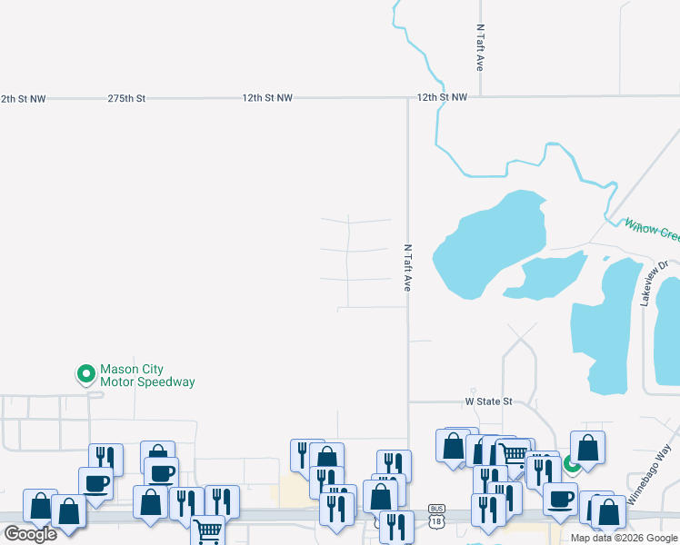 map of restaurants, bars, coffee shops, grocery stores, and more near 2916 Sunrise Court in Mason City
