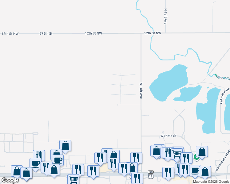 map of restaurants, bars, coffee shops, grocery stores, and more near 2916 Sunrise Court in Mason City