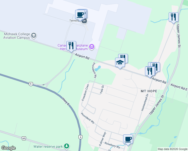 map of restaurants, bars, coffee shops, grocery stores, and more near 477 Provident Way in Hamilton