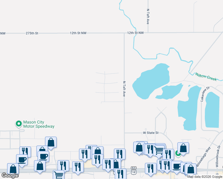 map of restaurants, bars, coffee shops, grocery stores, and more near 2860 Sunrise Court in Mason City