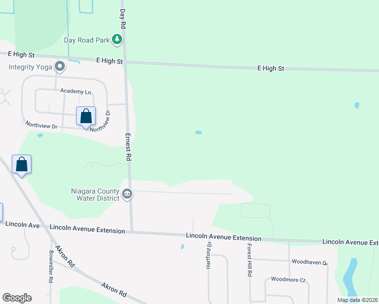 map of restaurants, bars, coffee shops, grocery stores, and more near 5377 Ernest Road in Lockport