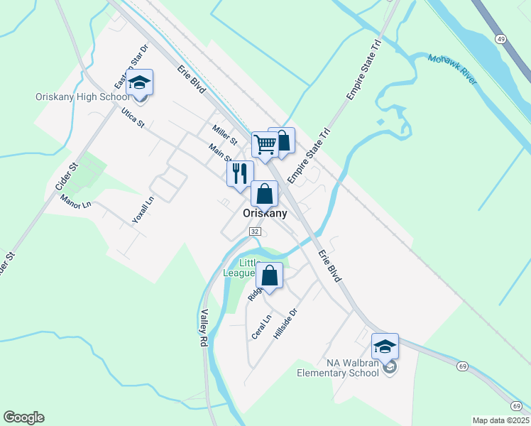 map of restaurants, bars, coffee shops, grocery stores, and more near in Oriskany