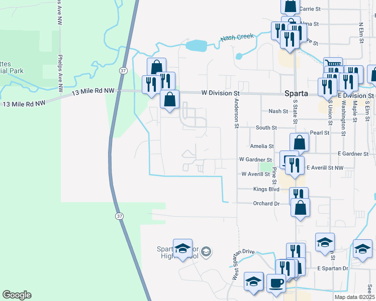 map of restaurants, bars, coffee shops, grocery stores, and more near 65 Ida Red Avenue in Sparta