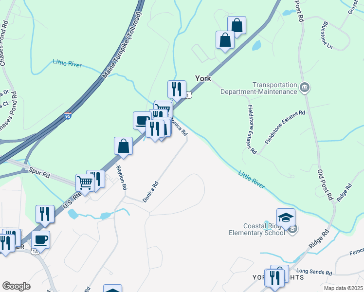 map of restaurants, bars, coffee shops, grocery stores, and more near 17 Donica Road in York