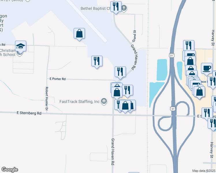 map of restaurants, bars, coffee shops, grocery stores, and more near 5233 Grand Haven Road in Norton Shores