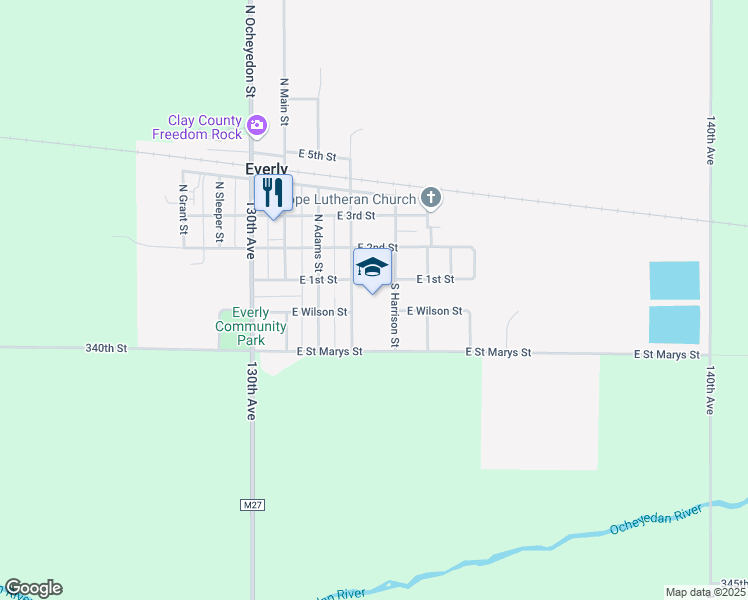 map of restaurants, bars, coffee shops, grocery stores, and more near 306 East 2nd Street in Everly