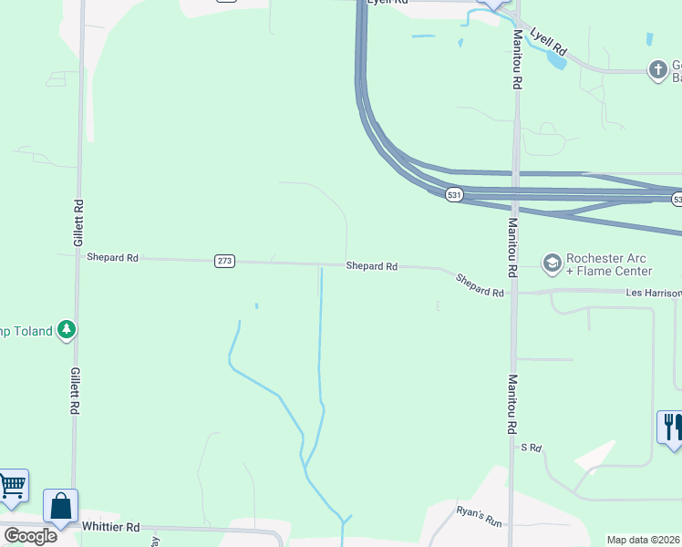 map of restaurants, bars, coffee shops, grocery stores, and more near 79 Shepard Road in Rochester
